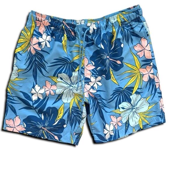 George Men’s Blue Hawaiian Lined Swim Trunks Shorts Sz L 36-38 - Picture 1 of 5